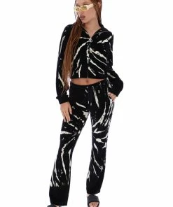 JUICY COUTURE TRACKSUITS BLACK TIE DYE LUXE VELOUR DIAMANTE TRACKTOP