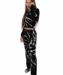 JUICY COUTURE TRACKSUITS BLACK TIE DYE LUXE VELOUR DIAMANTE TRACKSUIT BOTTOM