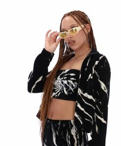 JUICY COUTURE TRACKSUITS BLACK TIE DYE LUXE VELOUR DIAMANTE TRACKTOP