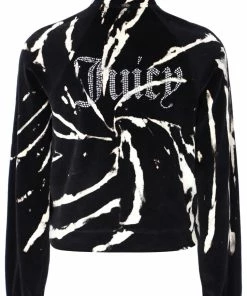 JUICY COUTURE TRACKSUITS BLACK TIE DYE LUXE VELOUR DIAMANTE TRACKTOP