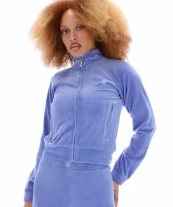 JUICY COUTURE BAJA BLUE VELOUR DIAMANTE TRACKTOP