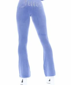 JUICY COUTURE BAJA BLUE VELOUR DIAMANTE FLARED PANTS