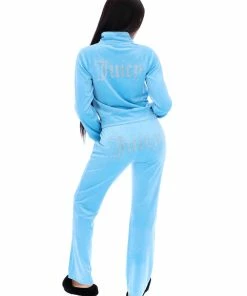 JUICY COUTURE AQUA VELOUR DIAMANTE TRACKTOP SPRING SUMMER'22 COLLECTION