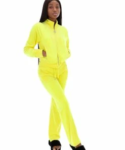 JUICY COUTURE SPRING SUMMER '22 COLLECTION LEMON TONIC VELOUR DIAMANTE TRACKSUIT BOTTOM