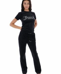 JUICY COUTURE TOPS BLACK VELOUR DIAMANTE FITTED TEE