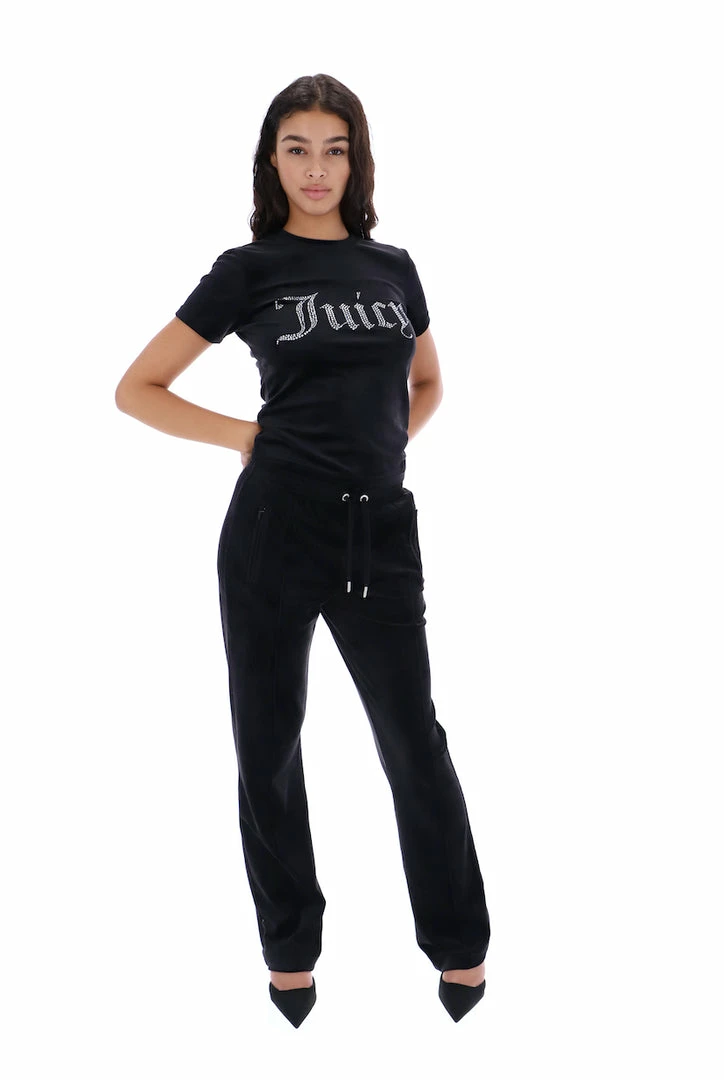 JUICY COUTURE TOPS BLACK VELOUR DIAMANTE FITTED TEE