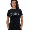 JUICY COUTURE TOPS BLACK VELOUR DIAMANTE FITTED TEE