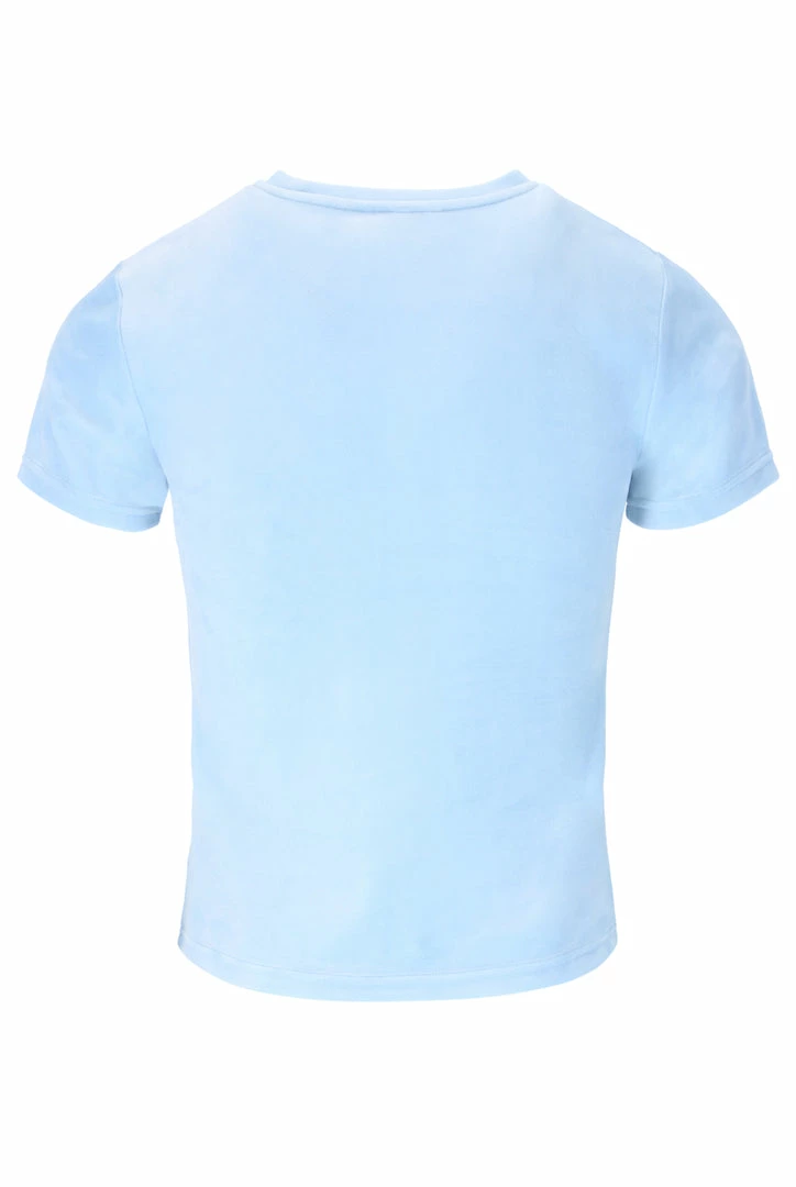 JUICY COUTURE COOL BLUE VELOUR DIAMANTE FITTED TEE TOPS