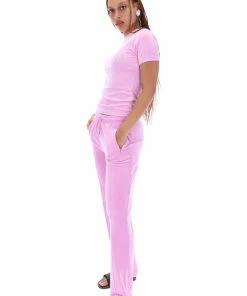 JUICY COUTURE TRACKSUITS ORCHID PINK VELOUR DIAMANTE TRACKSUIT BOTTOM