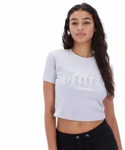 JUICY COUTURE GREY VELOUR DIAMANTE FITTED TEE
