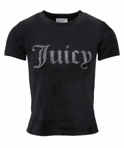 JUICY COUTURE TOPS BLACK VELOUR DIAMANTE FITTED TEE