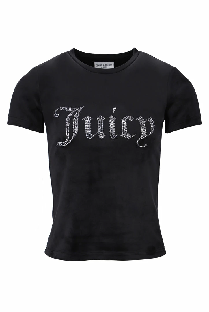 JUICY COUTURE TOPS BLACK VELOUR DIAMANTE FITTED TEE