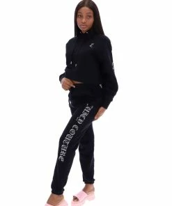 JUICY COUTURE SPRING SUMMER '22 COLLECTION BLACK CAPITAL DIAMANTE GRAPHIC JOGGERS