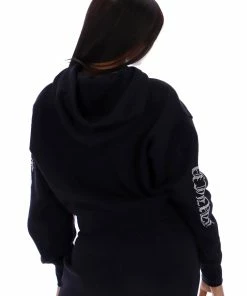 JUICY COUTURE BLACK CAPITAL DIAMANTE CROPPED HOODIE SPRING SUMMER '22 COLLECTION