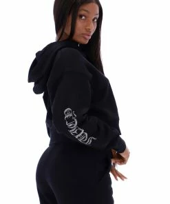 JUICY COUTURE BLACK CAPITAL DIAMANTE CROPPED HOODIE SPRING SUMMER'22 COLLECTION