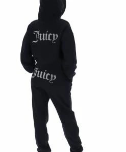 JUICY COUTURE BLACK DIAMANTE BOYFRIEND CROPPED HOODIE TRACKSUITS