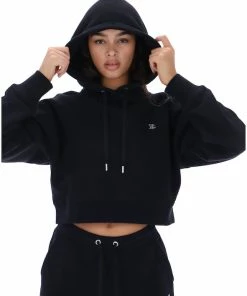JUICY COUTURE BLACK DIAMANTE BOYFRIEND CROPPED HOODIE TRACKSUITS