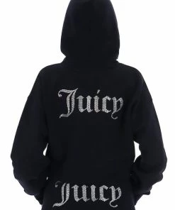 JUICY COUTURE BLACK DIAMANTE BOYFRIEND CROPPED HOODIE TRACKSUITS