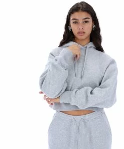 JUICY COUTURE SILVER MARL DIAMANTE BOYFRIEND CROPPED HOODIE TRACKSUITS