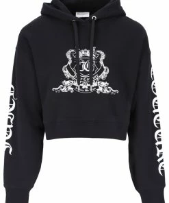 JUICY COUTURE BLACK BOYFRIEND RODEO GRAPHIC CROPPED HOODIE TRACKSUITS
