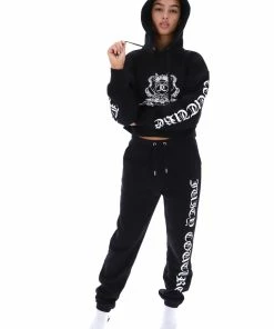 JUICY COUTURE BLACK BOYFRIEND RODEO GRAPHIC CROPPED HOODIE TRACKSUITS