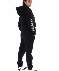 JUICY COUTURE BLACK BOYFRIEND RODEO GRAPHIC CROPPED HOODIE TRACKSUITS