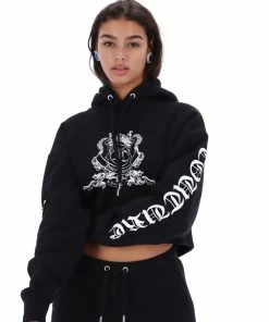 JUICY COUTURE BLACK BOYFRIEND RODEO GRAPHIC CROPPED HOODIE TRACKSUITS