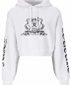 JUICY COUTURE WHITE BOYFRIEND RODEO GRAPHIC CROPPED HOODIE TRACKSUITS