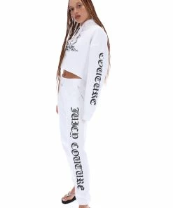 JUICY COUTURE WHITE BOYFRIEND RODEO GRAPHIC CROPPED HOODIE TRACKSUITS