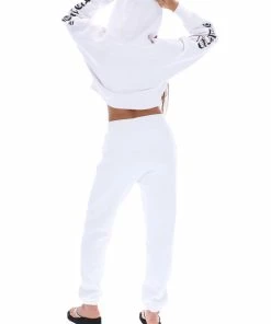 JUICY COUTURE WHITE BOYFRIEND RODEO GRAPHIC CROPPED HOODIE TRACKSUITS