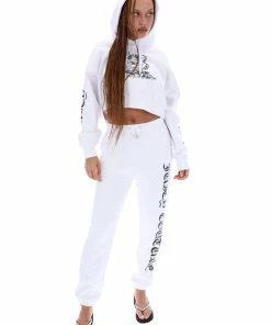 JUICY COUTURE WHITE BOYFRIEND RODEO GRAPHIC CROPPED HOODIE TRACKSUITS