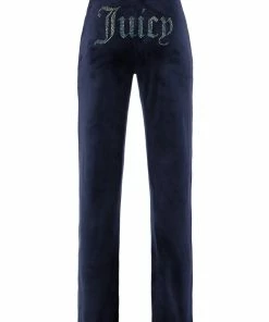 JUICY COUTURE TRACKSUITS NIGHT SKY BLUE VELOUR DIAMANTE TRACKSUIT BOTTOM