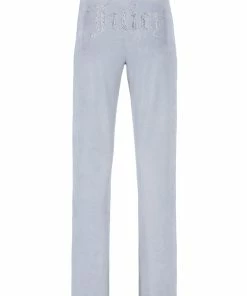 JUICY COUTURE TRACKSUITS GREY VELOUR DIAMANTE TRACKSUIT BOTTOM