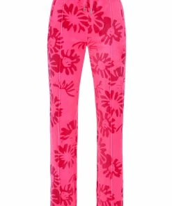 JUICY COUTURE FLURO PINK PRINTED VELOUR DIAMANTE TRACKSUIT BOTTOMS SPRING SUMMER '22 COLLECTION