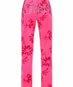 JUICY COUTURE FLURO PINK PRINTED VELOUR DIAMANTE TRACKSUIT BOTTOMS SPRING SUMMER'22 COLLECTION