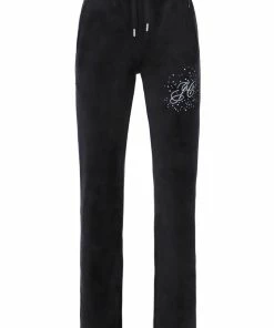 JUICY COUTURE BLACK VELOUR SCRIPT DIAMANTE TRACKSUIT BOTTOM TRACKSUITS