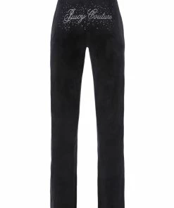 JUICY COUTURE BLACK VELOUR SCRIPT DIAMANTE TRACKSUIT BOTTOM TRACKSUITS