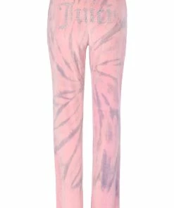 JUICY COUTURE PINK TIE DYE LUXE VELOUR DIAMANTE TRACKSUIT BOTTOM TRACKSUITS