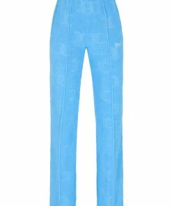 JUICY COUTURE SPRING SUMMER '22 COLLECTION AQUA MONOGRAM RECYCLED TOWELLING TRACK PANTS