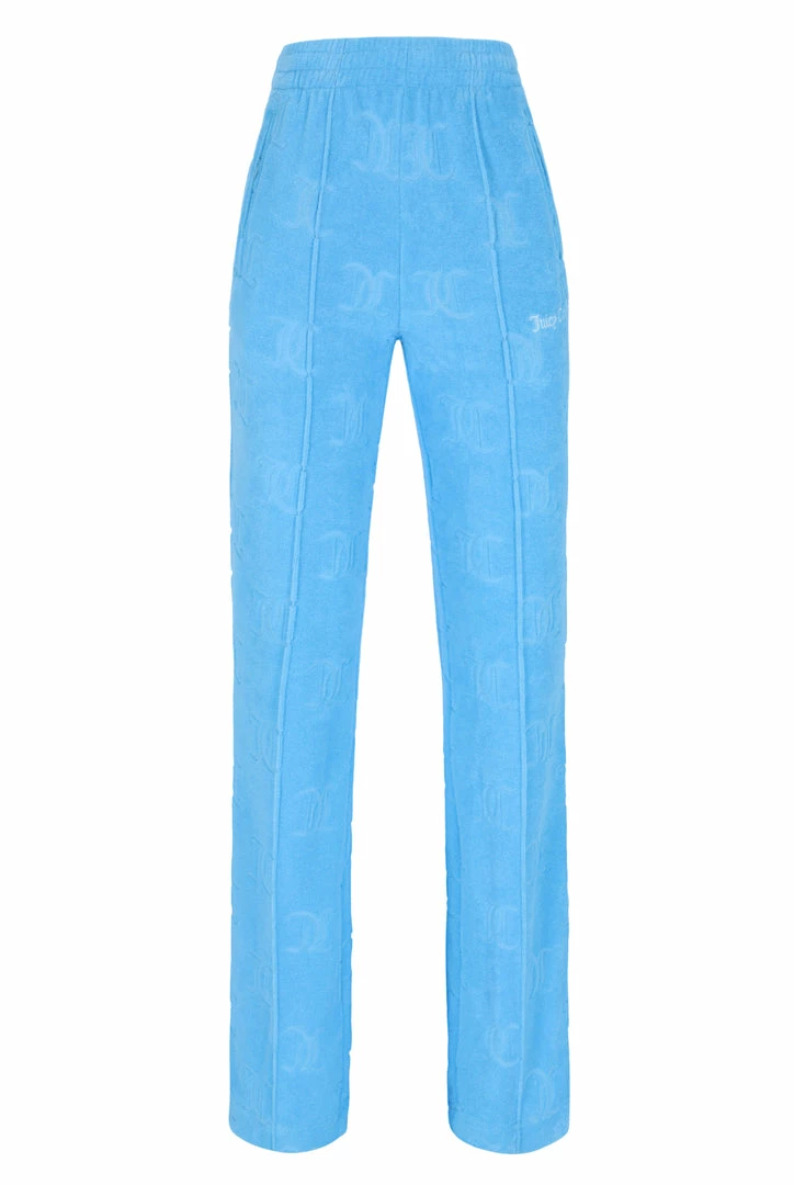 JUICY COUTURE SPRING SUMMER '22 COLLECTION AQUA MONOGRAM RECYCLED TOWELLING TRACK PANTS