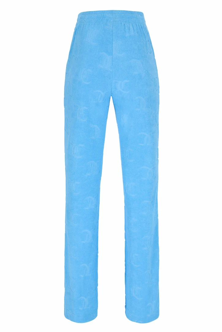 JUICY COUTURE SPRING SUMMER '22 COLLECTION AQUA MONOGRAM RECYCLED TOWELLING TRACK PANTS