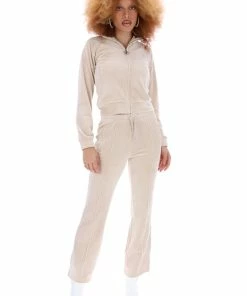 JUICY COUTURE SPRING SUMMER '22 COLLECTION BRAZILIAN SAND VELOUR DIAMANTE TRACKSUIT BOTTOM