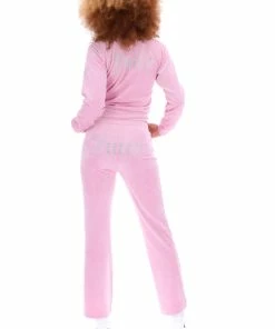JUICY COUTURE SPRING SUMMER '22 COLLECTION PINK PETAL VELOUR DIAMANTE TRACKSUIT BOTTOM