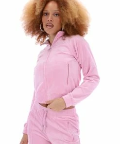 JUICY COUTURE SPRING SUMMER '22 COLLECTION PINK PETAL VELOUR DIAMANTE TRACKTOP