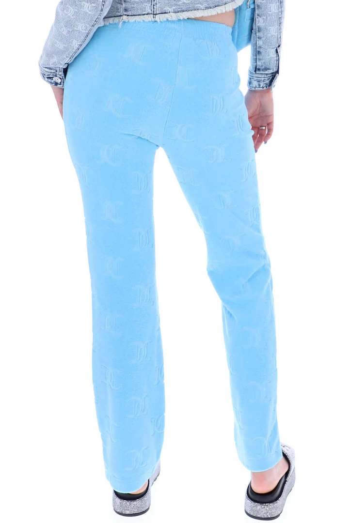 JUICY COUTURE SPRING SUMMER '22 COLLECTION AQUA MONOGRAM RECYCLED TOWELLING TRACK PANTS