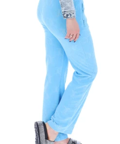 JUICY COUTURE SPRING SUMMER'22 COLLECTION AQUA MONOGRAM RECYCLED TOWELLING TRACK PANTS