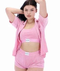 JUICY COUTURE PINK PETAL RIB LOUNGE VELOUR SHORTS