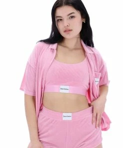 JUICY COUTURE PINK PETAL RIB LOUNGE VELOUR SHORTS