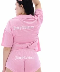JUICY COUTURE PINK PETAL RIB LOUNGE VELOUR SHORTS