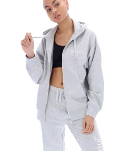 JUICY COUTURE SPRING SUMMER '22 COLLECTION SILVER MARL GRAPHIC FLEECE BOYFRIEND ZIP HOODIE